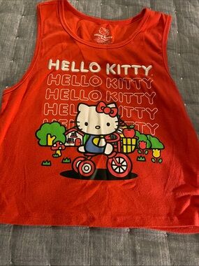 Hello Kitty Red Graphic Tank Top with Bicycle Print